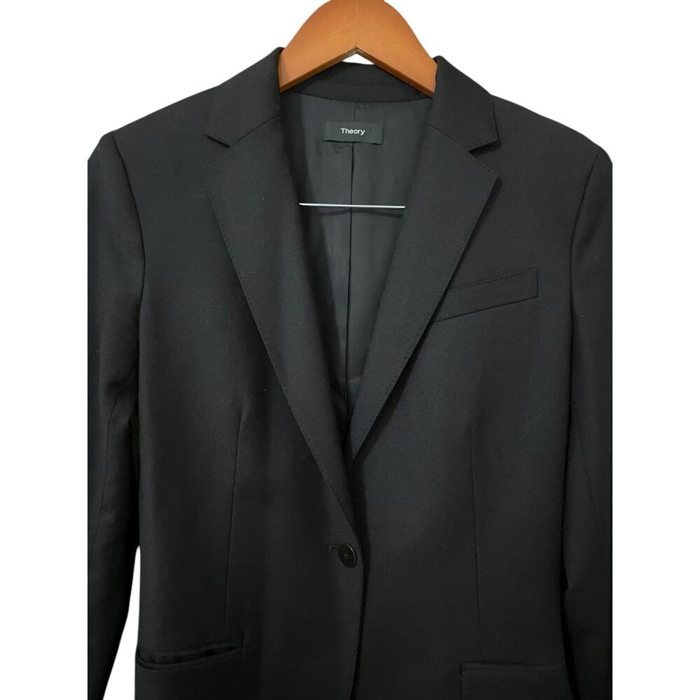 Theory Women Staple Blazer in Sleek Flannel US 2 Black 100% Virgin Wool Business - Picture 6 of 8